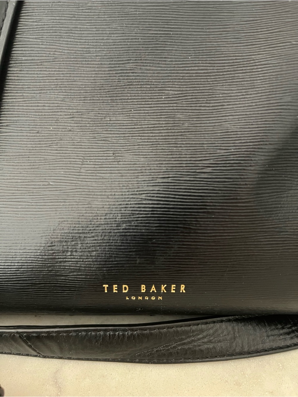 Ted Baker Black Leather Tote Satchel Handles Crossbody - Picture 5 of 9